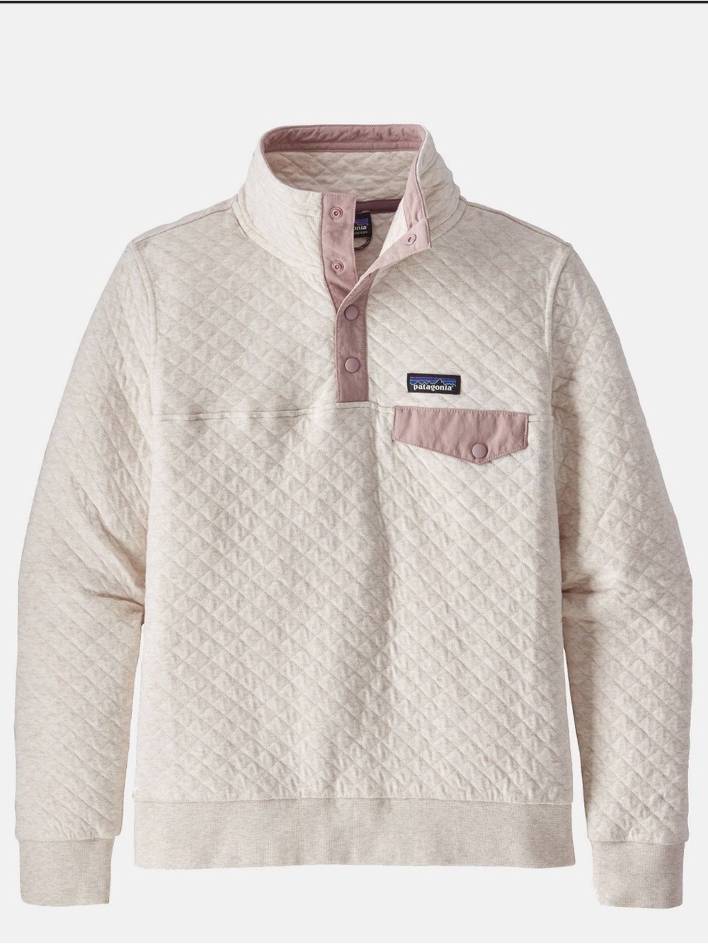 Patagonia Quilted Snap-T Pullover - Cream with Light Pink Trim